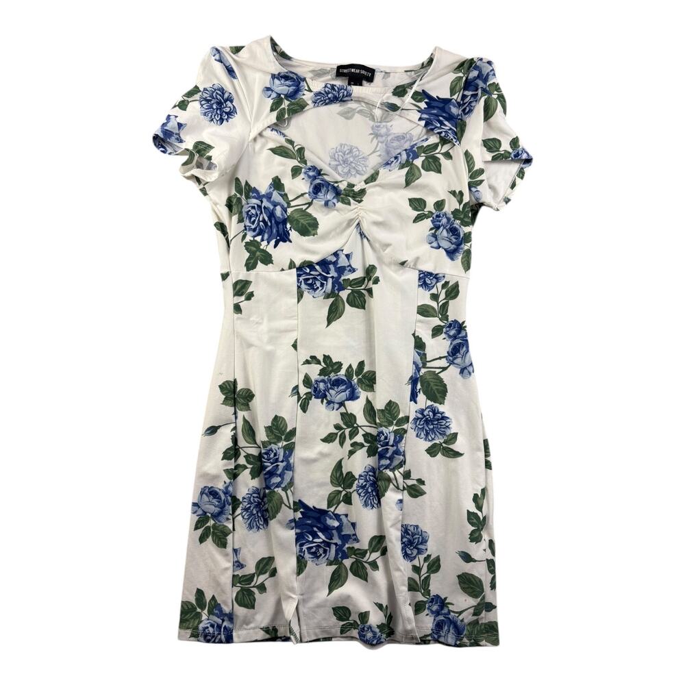 Streetwear‎ Society White Floral Dress Junior's Size L Cutout Neckline Sundress